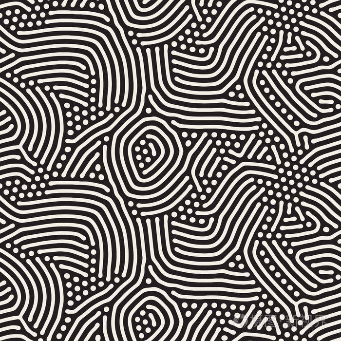 有机的不规则圆形的线条.矢量无缝黑色和白色花纹