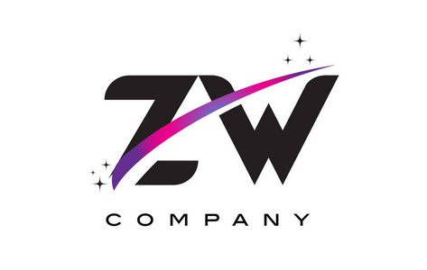 zw公司与紫色洋红色 zw z w 黑色字母标志设计旋风照片