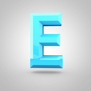 蓝白色背景上孤立的低聚字母表字母 E 大写