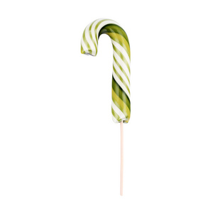 糖果手杖上一根棍子在孤立的白色背景上的圣诞色彩条纹