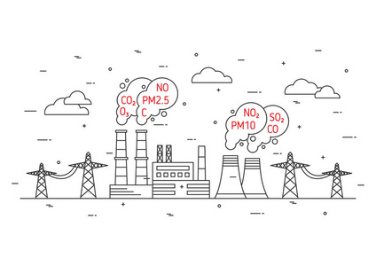 在蓝色的天空中化工厂星座天蝎座在满天星斗的天空烟雾从一个热电站的