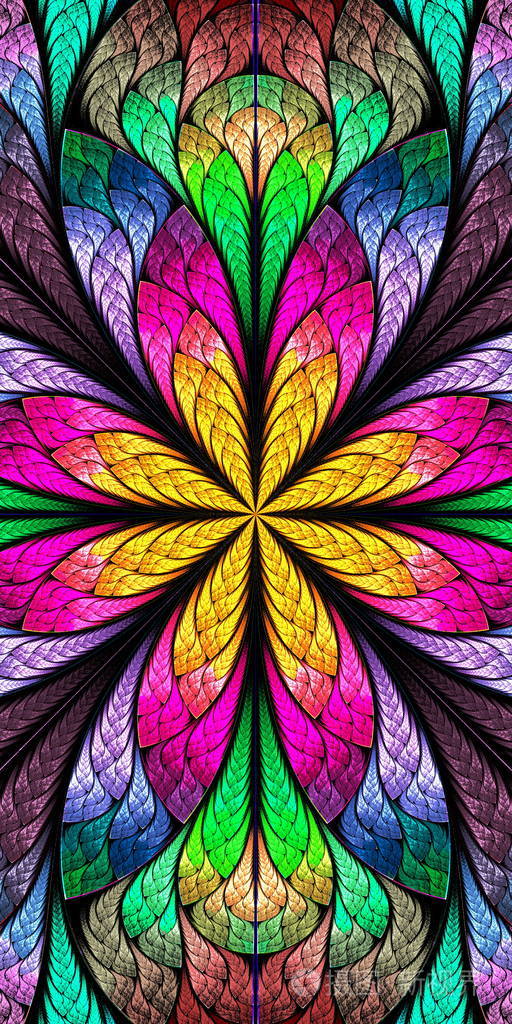 五彩的花朵图案的彩绘玻璃窗口样式.你