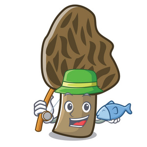钓鱼羊肚菌蘑菇吉祥物卡通