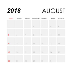 8 月 2018 日历的模板