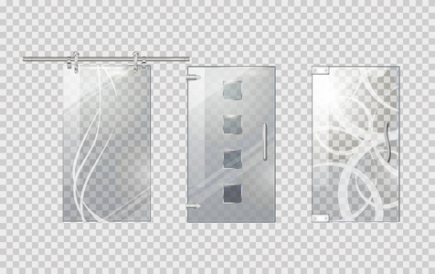 在透明背景上的玻璃门集合