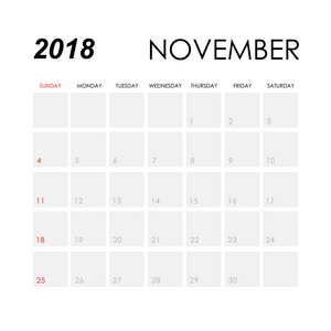 11 月 2018 日历的模板