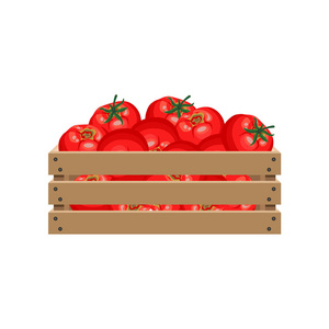 在木制的板条箱西红柿