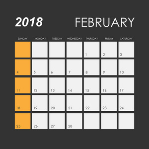 2 月 2018年的日历