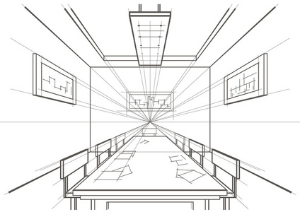 线性建筑素描室内会议室