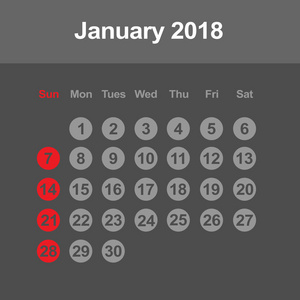 1 月 2018年的日历