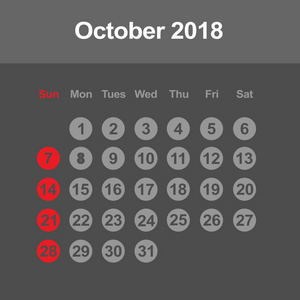 10 月 2018年的日历