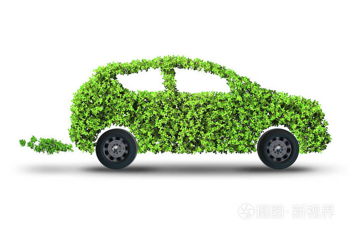 孤立在白色背景上的绿色电动车
