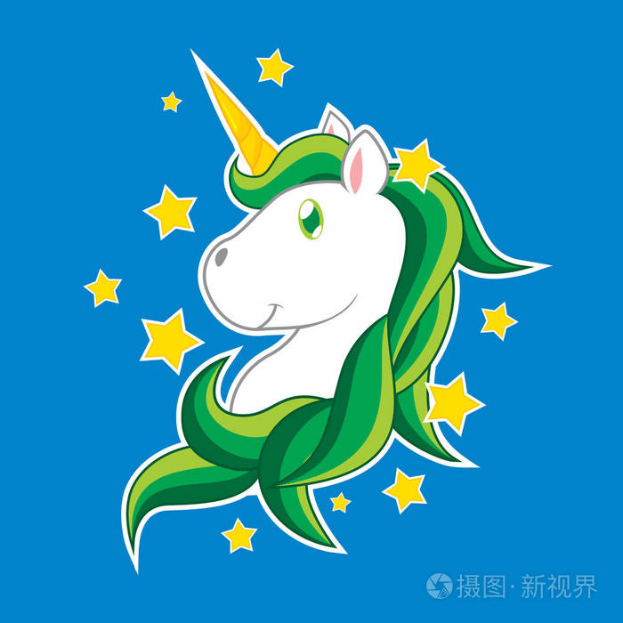 独角兽卡通矢量-绿色