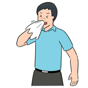 流感线条人打喷嚏的媒介照片