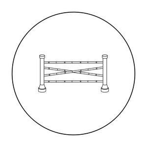 在白色背景上孤立的大纲样式的马术障碍图标。竞技场和马象征股票矢量图