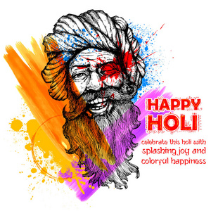 多彩的印度裔男子脸快乐洒红节背景