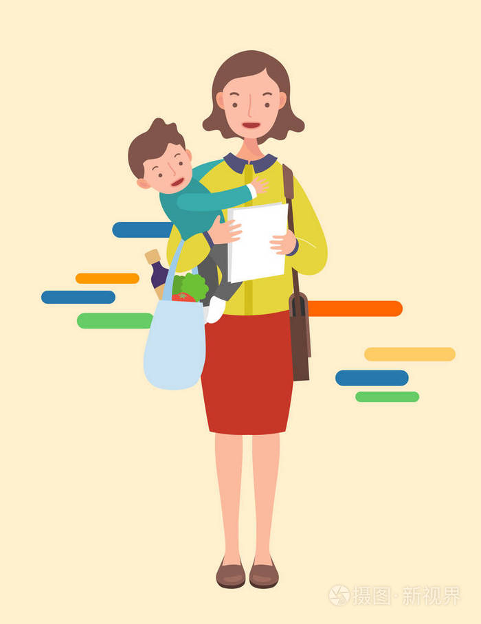 工作妈妈与宝宝插画-正版商用图片0q2pt0-摄图新视界