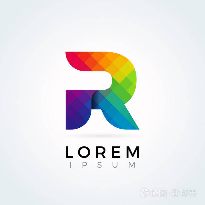 r字母标志图标多彩抽象马赛克图案设计模板元素以大写形式
