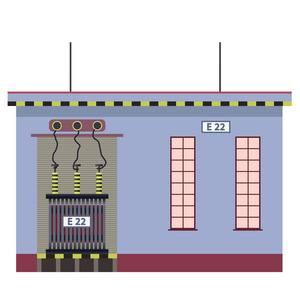 电力变压器 2d 建设信息图形。高电压电力站