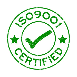 垃圾绿色 Iso9001 认证圆橡胶印章在白色背景上