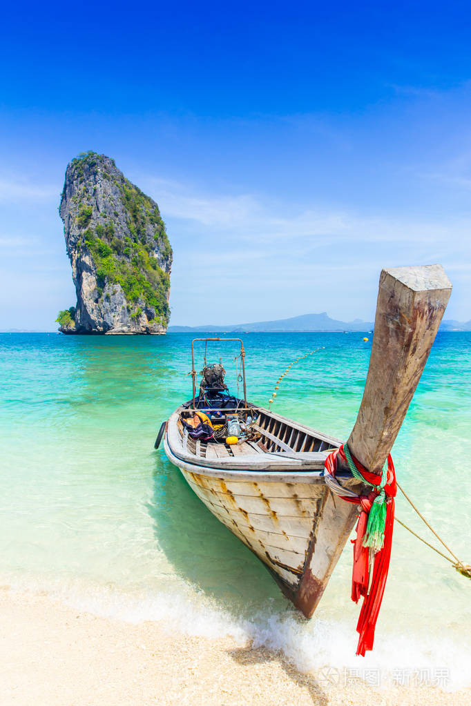 泰国夏季旅行海,泰国旧木小船在海海滩甲米皮皮皮皮岛普吉岛