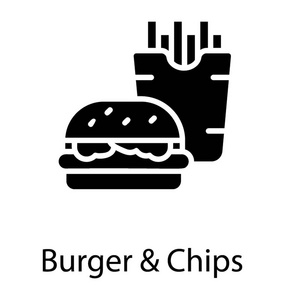 薯条和汉堡在一个图标代表餐厅的快餐和垃圾食品