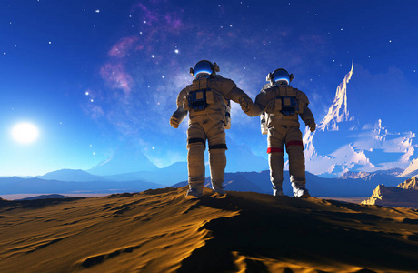 星球发射组的宇航员是在星球上,3d 渲染照片