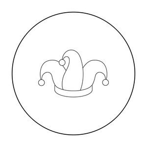 小丑帽在白色背景上孤立的大纲样式图标。帽子象征股票矢量图