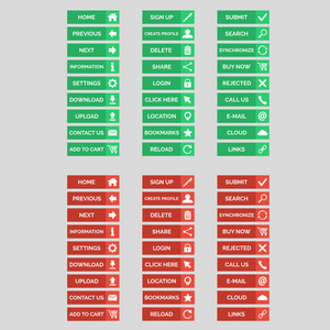 平面 web 按钮的集合。矢量插图