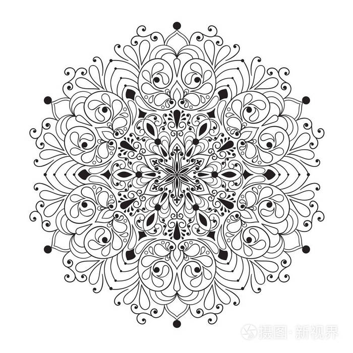 黑色圆曼陀罗花图案插画-正版商用图片0q34wp-摄图新视界
