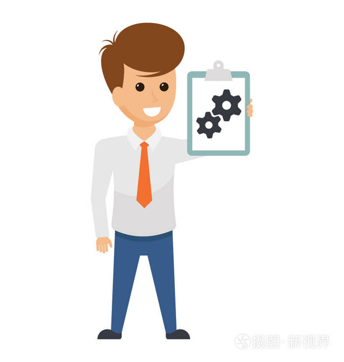 一个执行头像持有一张图表显示管理和战略, 关于他的业务