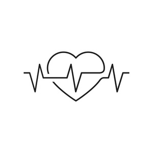 矢量的心大纲 哑铃和一个心电图。图标象征着健康运动。生活方式。线艺术 eps jpg