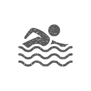 人游泳图标在垃圾纹理的白色背景隔离