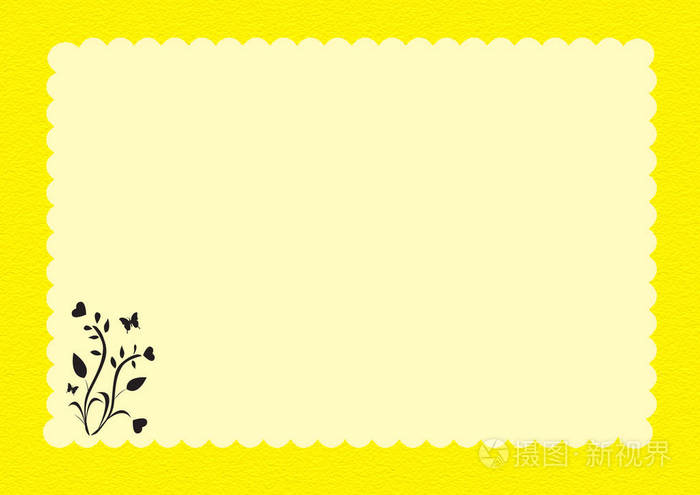 黄色扇形边框, 带浅黄色书写空间和角落的黑色花