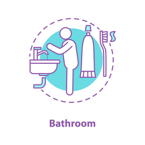 个人卫生概念图标。洗手的人想法薄线插图。浴室。矢量隔离轮廓图