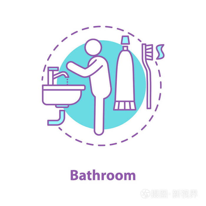 个人卫生概念图标 洗手的人想法薄线插图 浴室 矢量隔离轮廓图插画 正版商用图片0q3rpw 摄图新视界