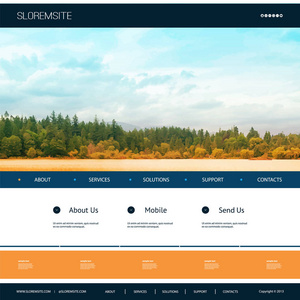 网站设计模板为您的业务与自然的图像背景河畔, 树木, 多云的天空
