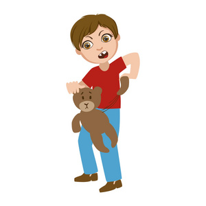 泰迪熊字符小男孩翻录分开泰迪熊,坏孩子行为的一部分和恶霸系列的