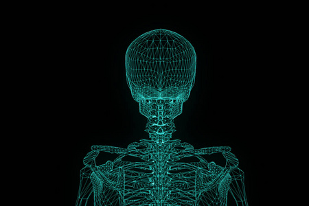 人类的骨架线框中运动全息图。漂亮的 3d 渲染