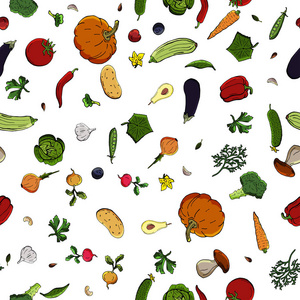 矢量无缝图案的蔬菜复古画。可用于网页背景, 填充图纸, 墙纸, 表面纹理