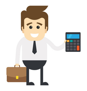 个英俊的卡通人物在商业上适合持有公文包和计算器给企业会计概念插画