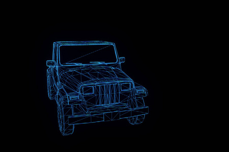 在全息图线框风格的汽车。漂亮的 3d 渲染