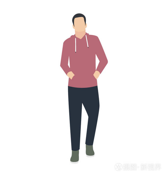 男子帽衫与步行姿势, 表示时尚头像