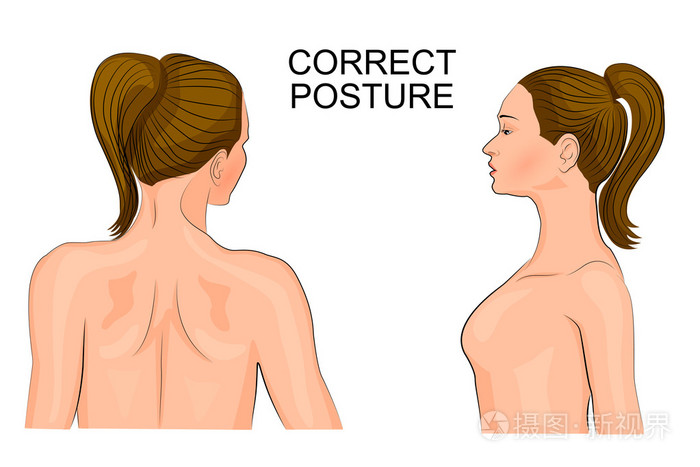 女孩的背部。正确的姿势