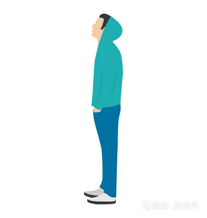 穿着帽衫的家伙站在侧面姿势插画-正版商用图片0q42u6-摄图新视界