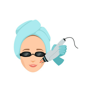 年轻女子有激光面部脱毛程序美容沙龙概念向量插图照片