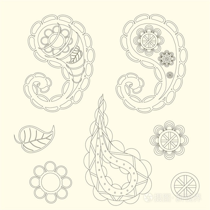 可爱佩斯利螺旋花纹 (土耳其黄瓜) 设计的面料,餐具,壁纸
