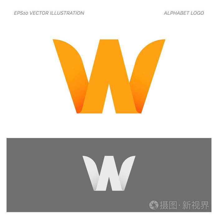 白色和黑色背景 w 字母抽象矢量标志图标图模板