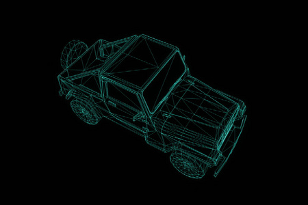 在全息图线框风格的汽车。漂亮的 3d 渲染