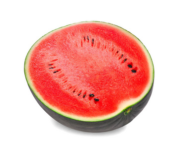 新鲜一半一半的孤立的白色背景上的新鲜西瓜照片